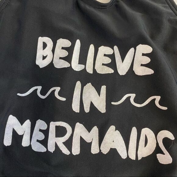 Art Class Girls Black White Waves Believe in Mermaids One Piece Swim Girls XS - Picture 5 of 6